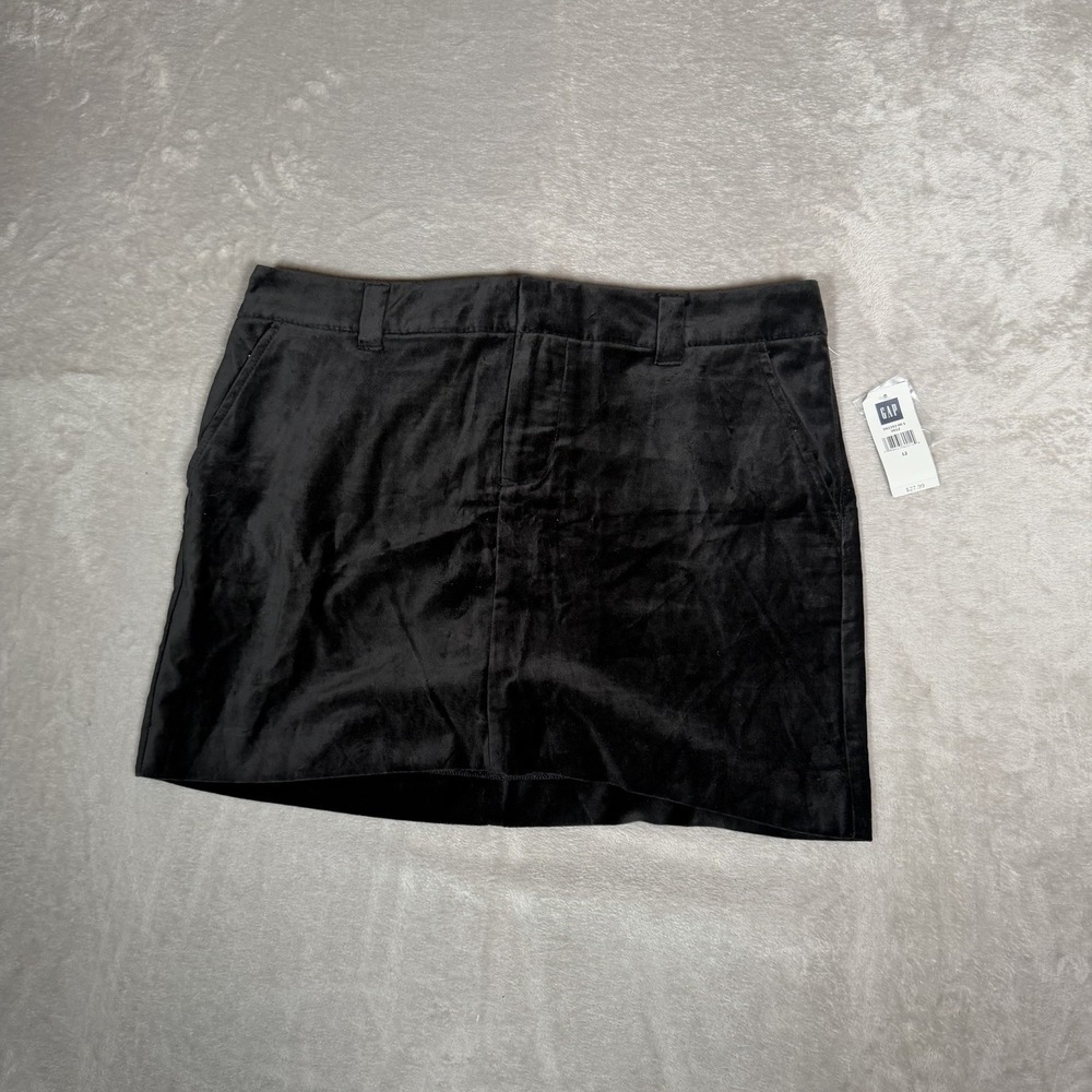 GAP Womens 12 Black Velvet Mini Skirt NWT Y2K Preppy Holiday Party Pockets